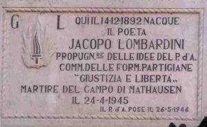Lapide dedicata a Jacopo Lombardini sita nella  piazza principale di Gragnana (Carrara)  