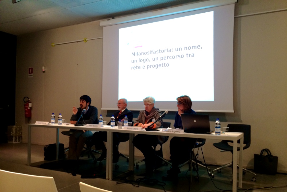 Seminario sugli Archivi Scolastici in Lombardia. Intervento dell’assessore Andrea Catania. Al tavolo della presidenza: Nerio Agostini, Silvana Citterio, Patrizia Angelone