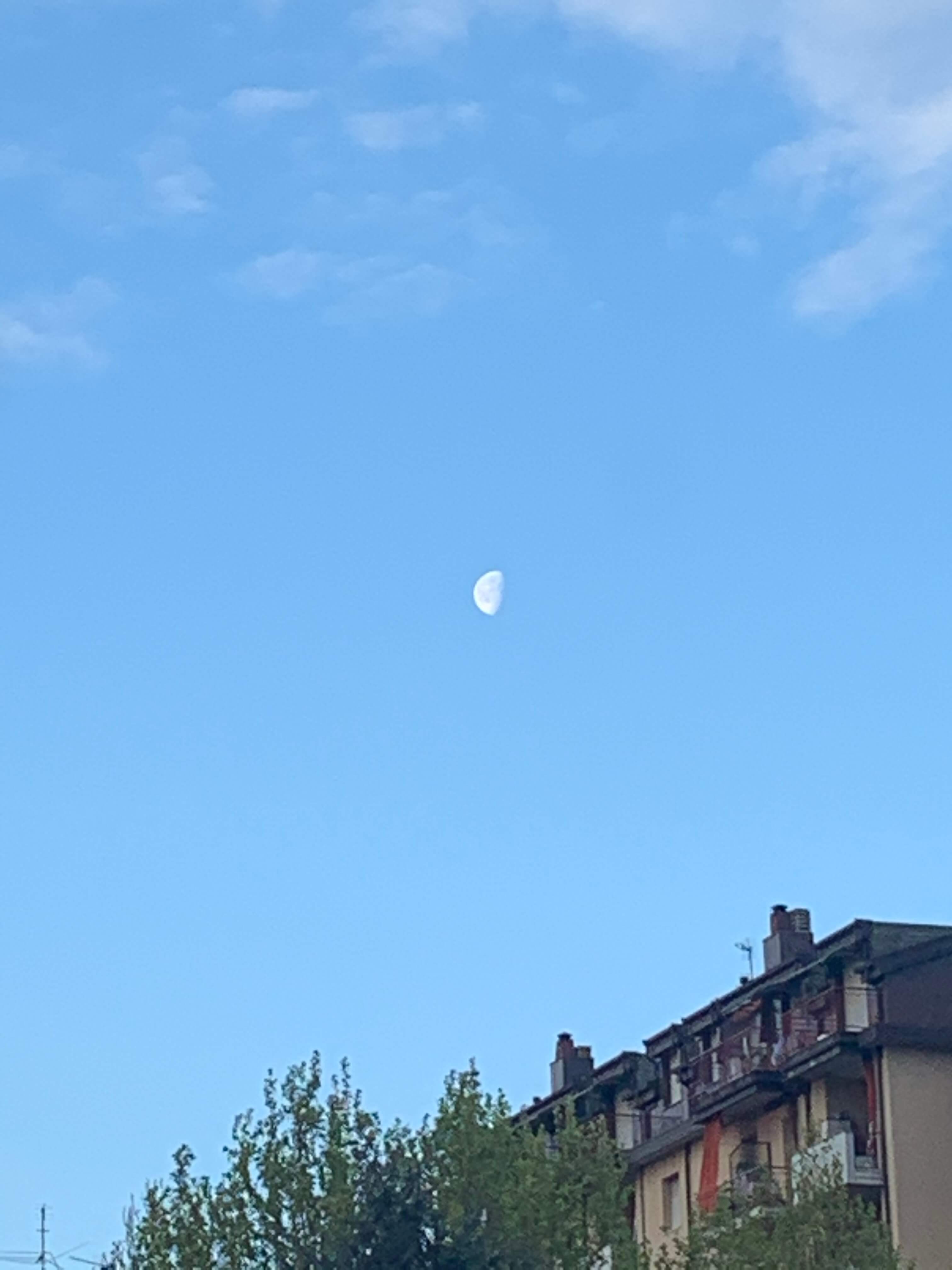 Luna in cielo azzurro. Uno sguardo alla luna dopo il sorgere del sole e col cielo azzurro. Foto di Fabio Martins