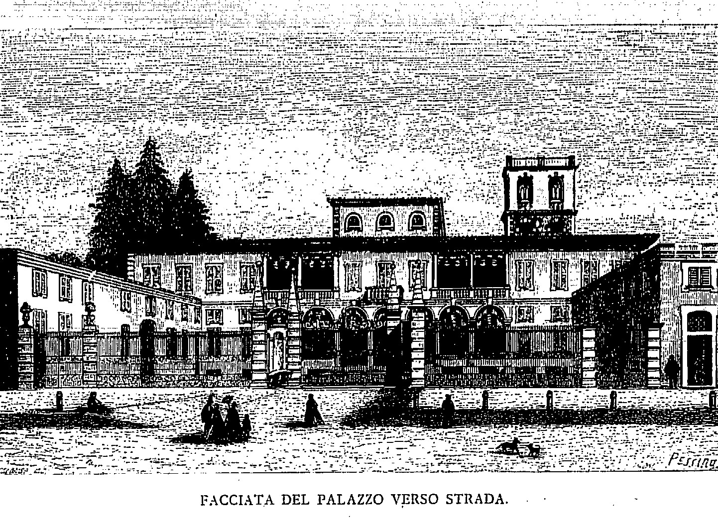 Facciata del palazzo verso la strada -stampe storiche-