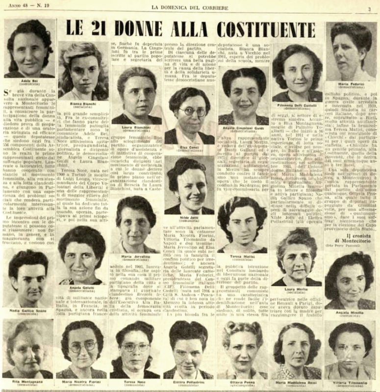 Le 21 donne elette nell’Assemblea Costituente
