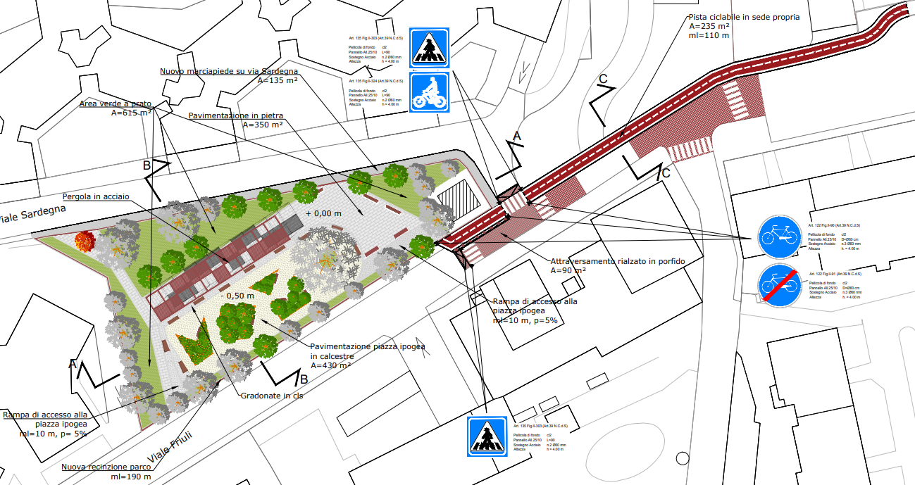 Prima ipotesi progettuale - Nuovo giardino Viale Friuli