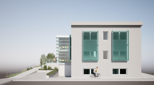 Prima ipotesi progettuale - Vista da Viale Abruzzi