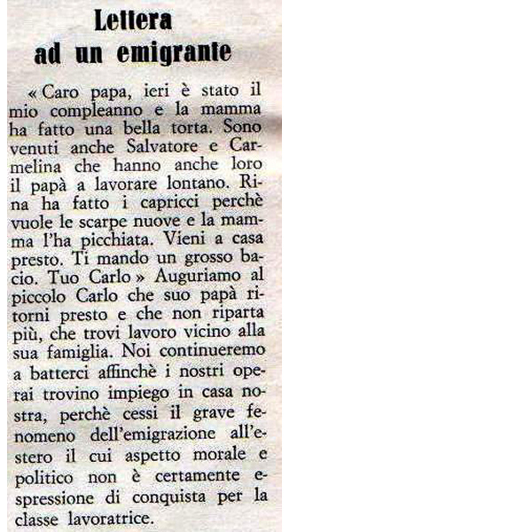 Lettera di un emigrato italiano in america